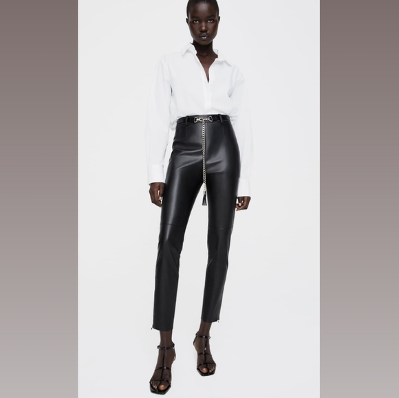 Zara Pants - Zara faux leather belted leggings